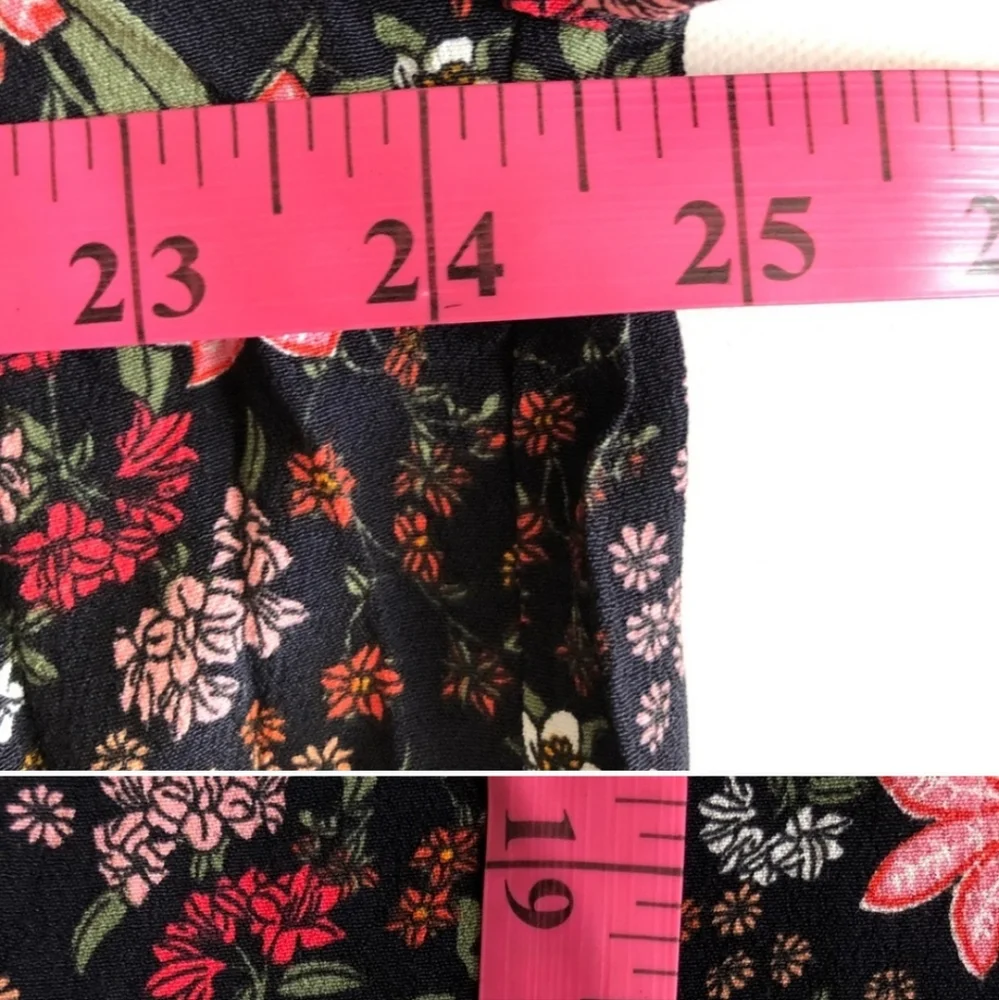 Loft Casual Office Spring Summer Floral Scoop Neck Puff Sleeves Flowy Top